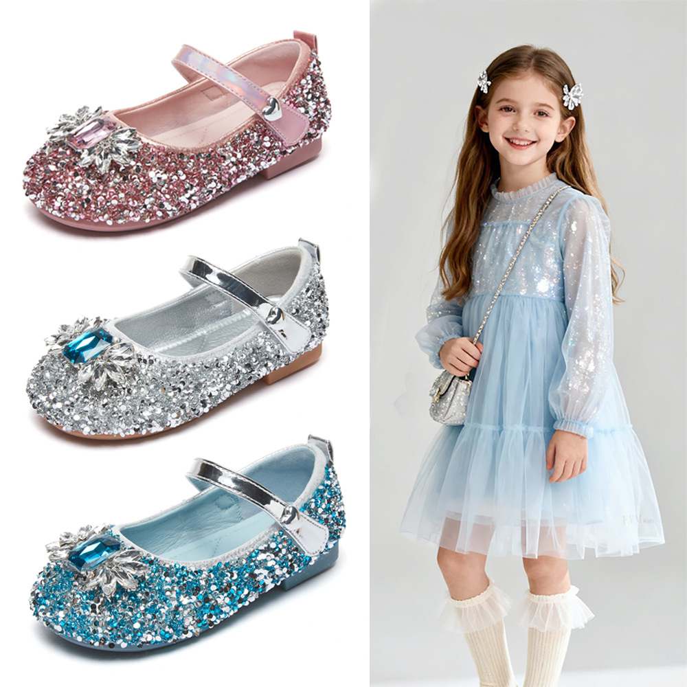 Cross-Border Exclusive Supply of Crystal Princess Shoes for Girls, Crystal Shoes for Little Girls, Elsa Princess Soft-Soled Performance Shoes