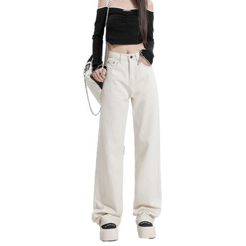 High Street American Retro High-Waisted Women's Jeans for Autumn/Winter, Premium Loose Fitting, Slimming Wide Leg Floor-Length Pants