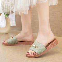 Sandal Summer Fashion Outdoor Wear One-Piece Slides 2024 New Flat Thick Sole PVC Beach Shoes Anti-Slip Cool Slippers for Women