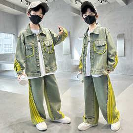 男童美式牛仔套装春秋2025新款中大童儿童洋气外套时髦春季童装