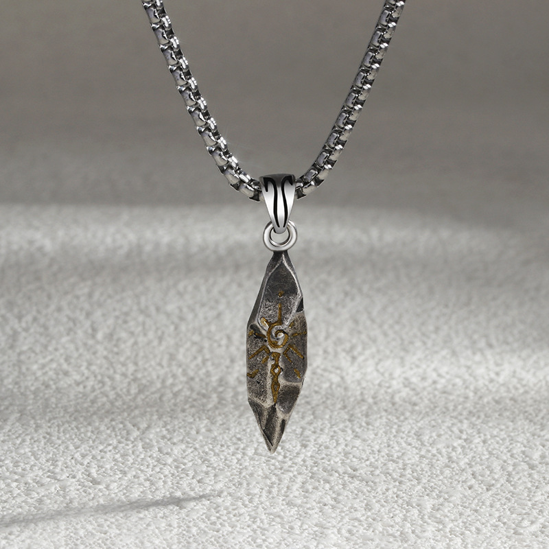 Vintage Wishing Stone Necklace Trendy Men's Personality Neutral Style Meteorite Color-Blocking Pendant Men's Hip-Hop Sweater Chain Accessory