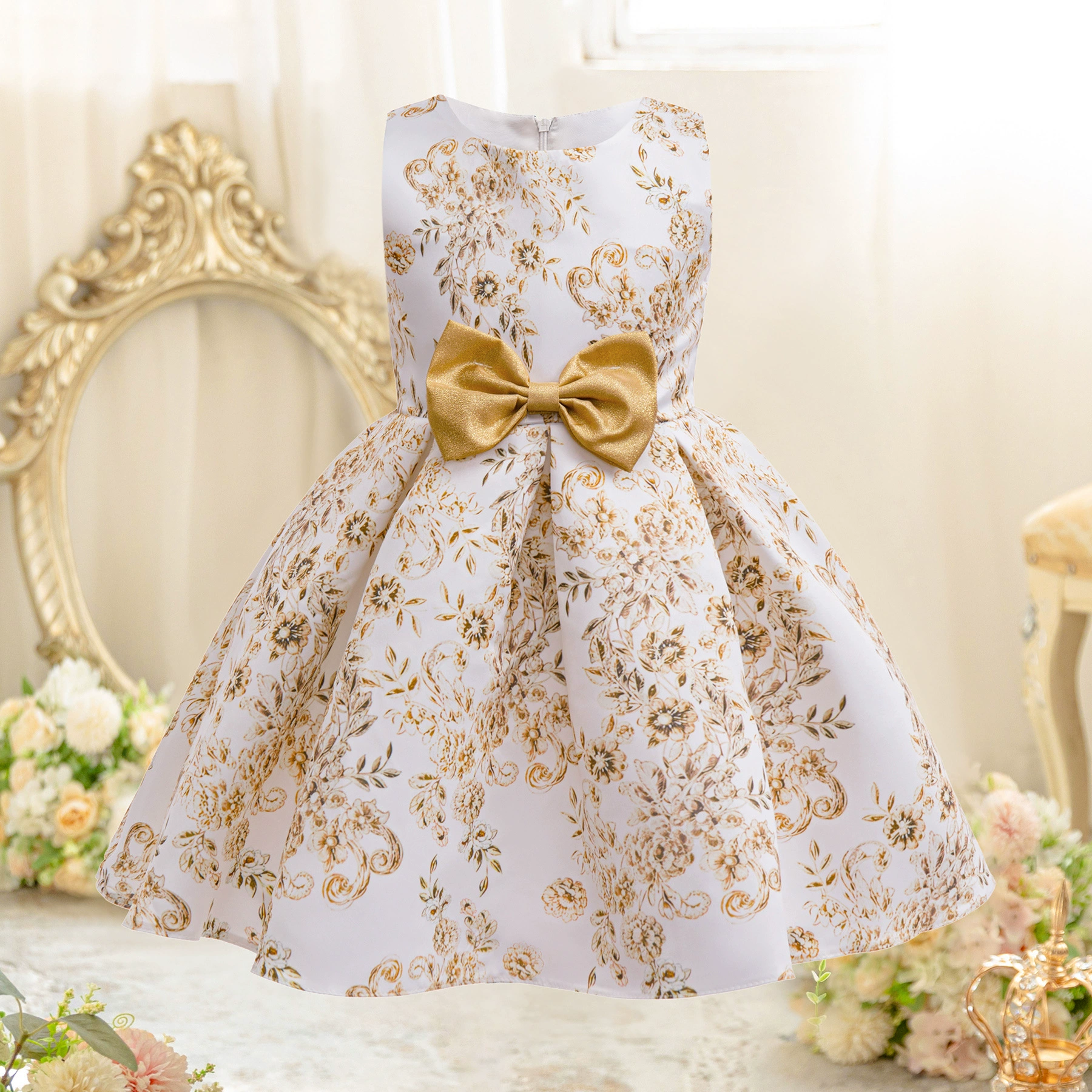 Платье для девочек 2025, новая детская одежда для внешней торговли, жилет с принтом, платье принцессы с бантом, детское платье, платье