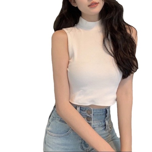 New autumn and winter brushed warm sleeveless bottoming half turtleneck vest for women with slim fit inside and threaded bottoming shirt for outer wear