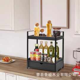 新款木质浴室收纳架厨房双层调料瓶香料整理架梳妆台化妆品香水架