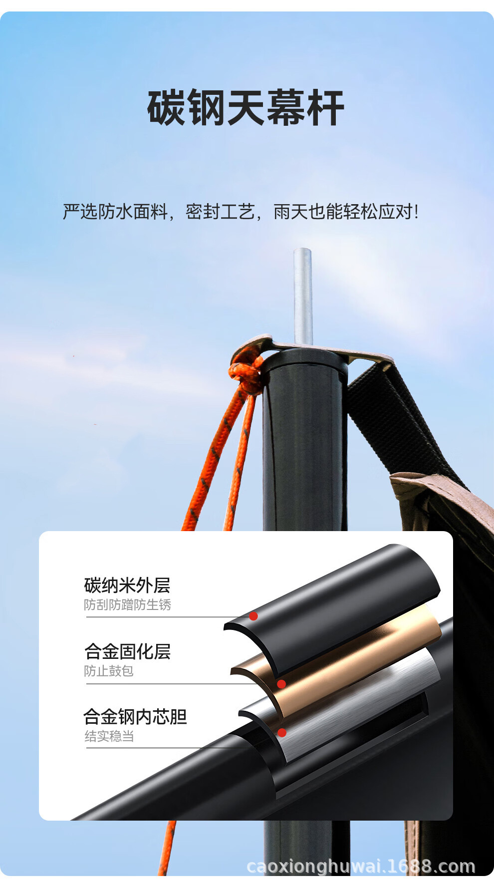 Manufacturer Wholesale Canopy Tent Outdoor Camping Equipment Rainproof Sunshade Hexagonal Black Rubber Thickened Tarp Sun Protection Awning