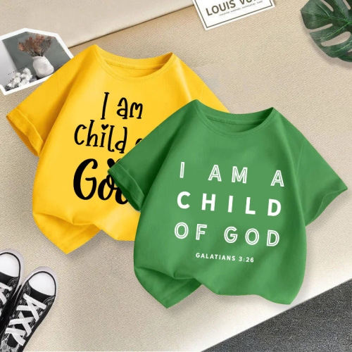 Children's and Teenagers' Cross-Border Cotton Short Sleeve T-Shirts Trendy New Summer Children's Half-Sleeve Top for Young Kids and Middle Kids Cartoon T-Shirt