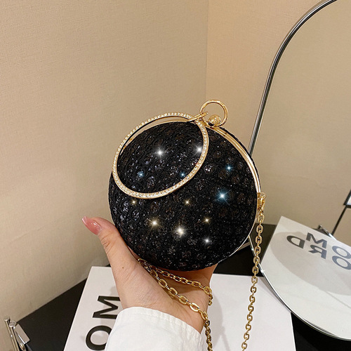 Evening bag, new chain women's bag, high-end light luxury crossbody bag, spherical handbag, bright diamond fashion shoulder bag