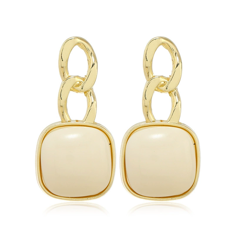 Silver needle, cream small design square earrings, silver 925 sample, light luxury style, trend of season, bright catchy style, internet celebrity