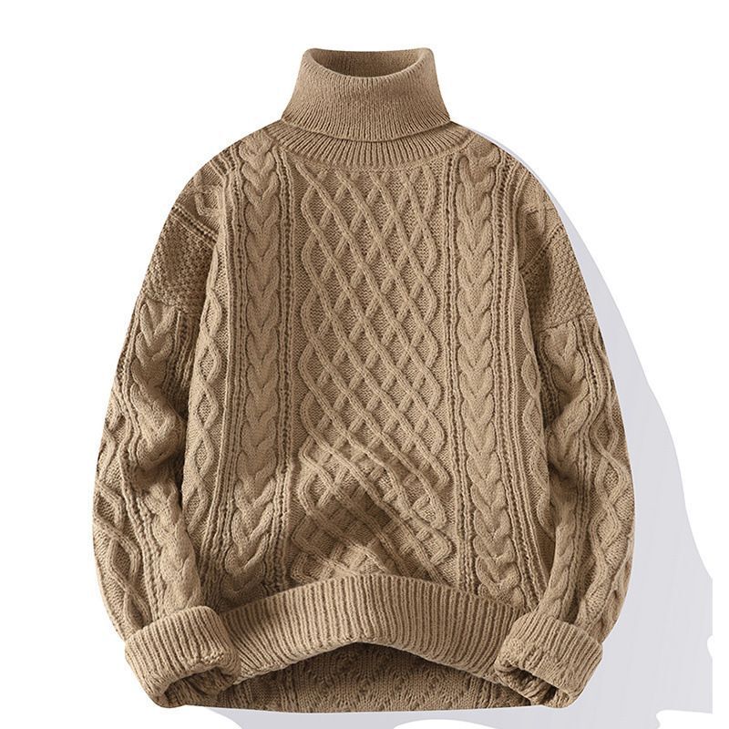Red sweater for the zodiac year, high-neck, autumn and winter, men's casual, high-end, chunky cable knit sweater, outerwear, Christmas couple's sweater