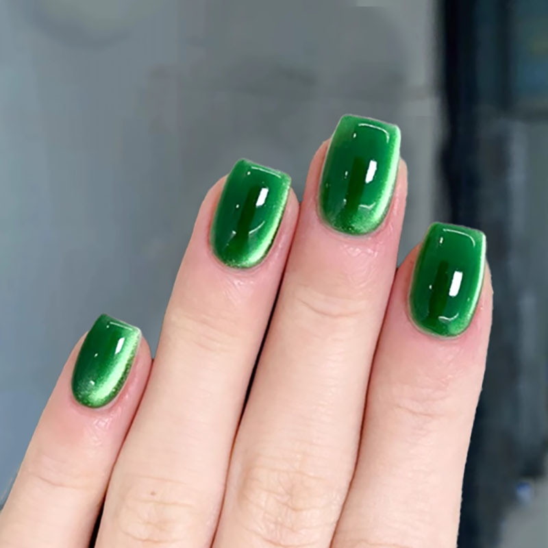 Simple Emerald Green Glass Bead Cat-Eye Nail Tips, Nail Art Nail Stickers, Finger-Specific Finished Products Wholesale