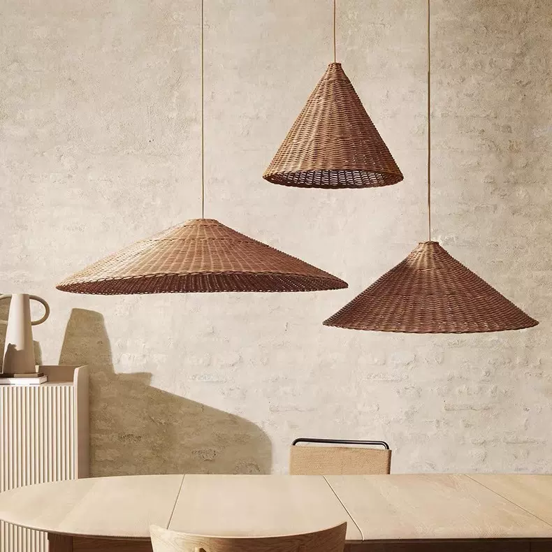 艺术灯复古藤编手工吊灯餐厅民宿茶室草帽书房卧室创意东南亚组合