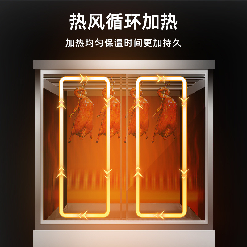 Gabinete de aislamiento de pato asado, gabinete de calefacción de escritorio comercial, gabinete de exhibición de aislamiento de pato asado, carne crujiente de patos