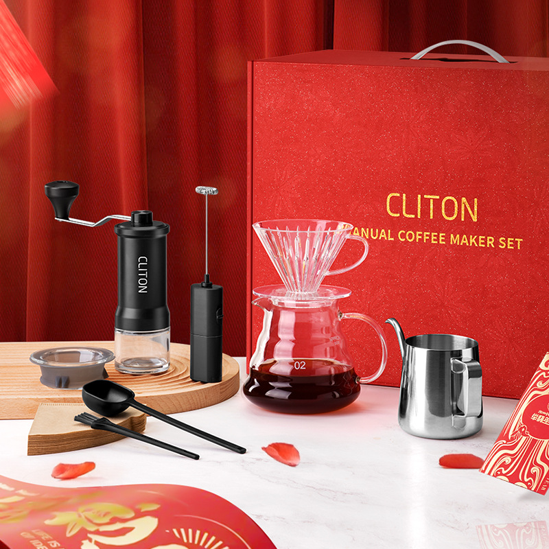 Kit de cafetera de lavado de mano molino de mano máquina de café instrumento de molienda manual entrada portátil combinación al aire libre conjunto completo de caja de regalo