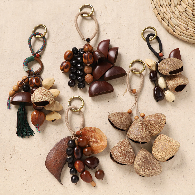 New Chinese Style Natural Fruit Shell Bag Pendant Hand-Woven Wind Chime Sound Healing Hanging Bell Plant Fruit Pendant Car Pendant