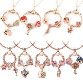 潘家新款O型吊坠气质项链DIY玫瑰花吊坠情人节母亲节节日女士礼物