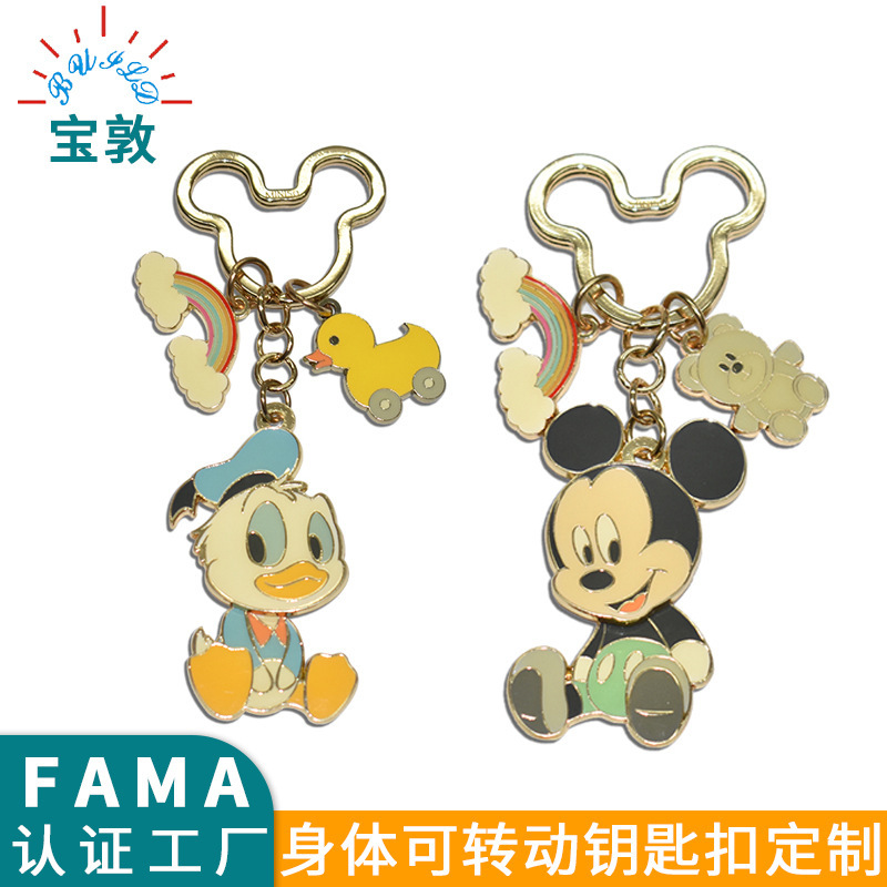Fama Paradise Customizable Rotatable Mickey Keychain Creative Cartoon Mickey Mouse Metal Painted Pendant