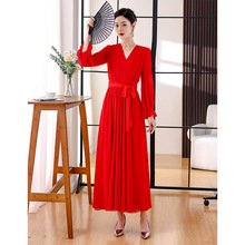 夏季新款国风汉元素修身显瘦气质长裙红色飘逸连衣裙仙女裙子