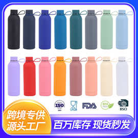 跨境专供304不锈钢美式小口瓶保温杯提绳便携橡胶漆户外运动水杯