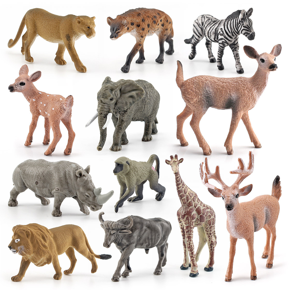 Jirafa de simulación transfronteriza rinoceronte León cebra elefante babuino búfalo cola blanca ciervo animal modelo adornos estáticos