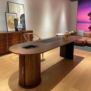New Chinese Zen Style Ash Wood Tea Table and Chair Combination Black Walnut Tea Table Tea Table Tea Room Tea House Furniture