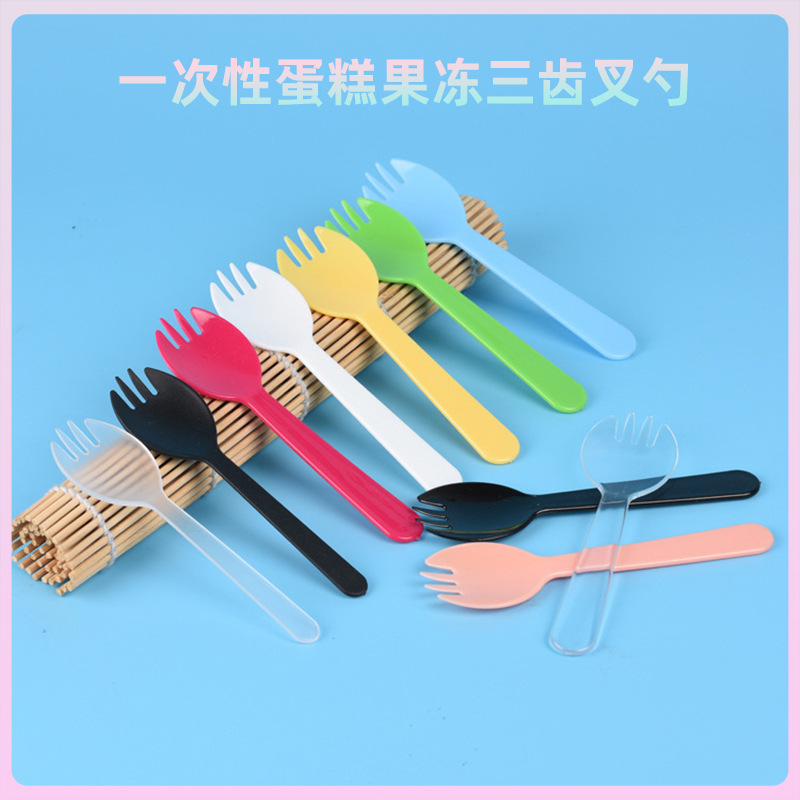 蛋糕叉子加厚一次性叉100个透明水果叉甜品烘焙叉塑料蛋糕餐具叉