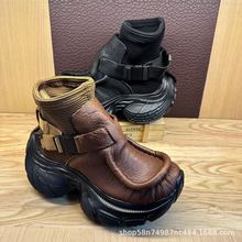 外贸头层牛皮松糕底个性运动马丁靴男鞋夏季新款原创手工圆头短靴