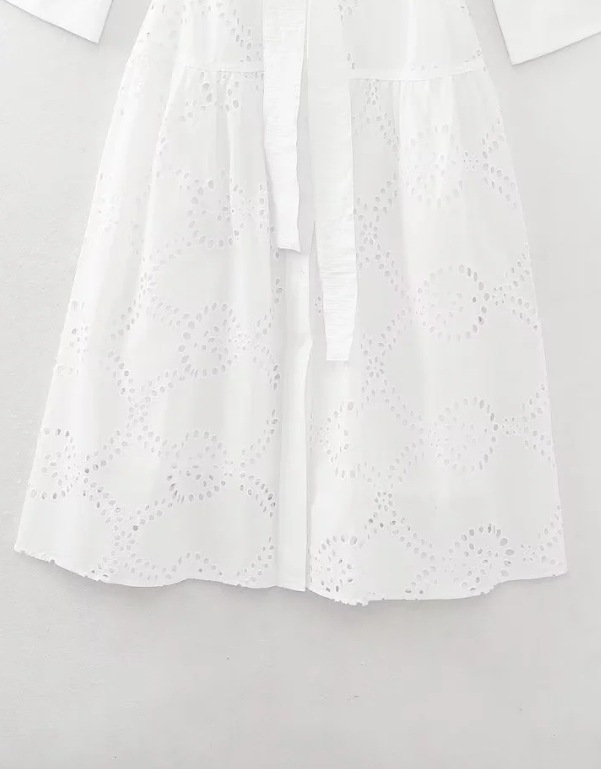 Regular Sleeve Sleeve Type Wholesale Women's Elegant Flower Holiday Daily Turndown Nine Points Sleeve White Dress