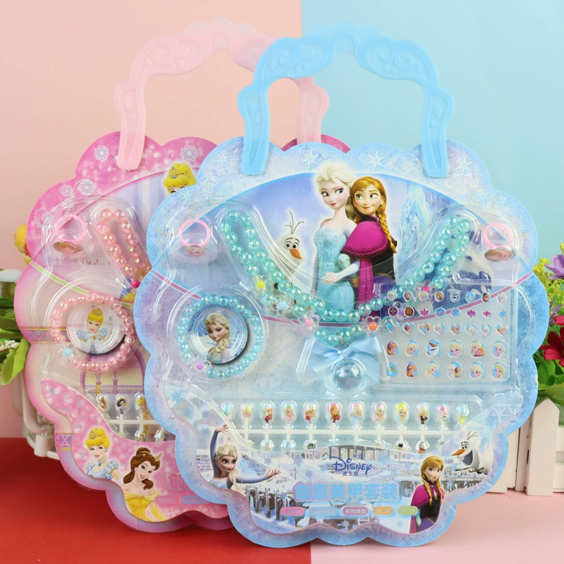 Детский Мультфильм Замороженные Принцесса ногтей кольцо драгоценный камень ожерелье браслет ногтей поддельные кусок костюм ногтей наклейки