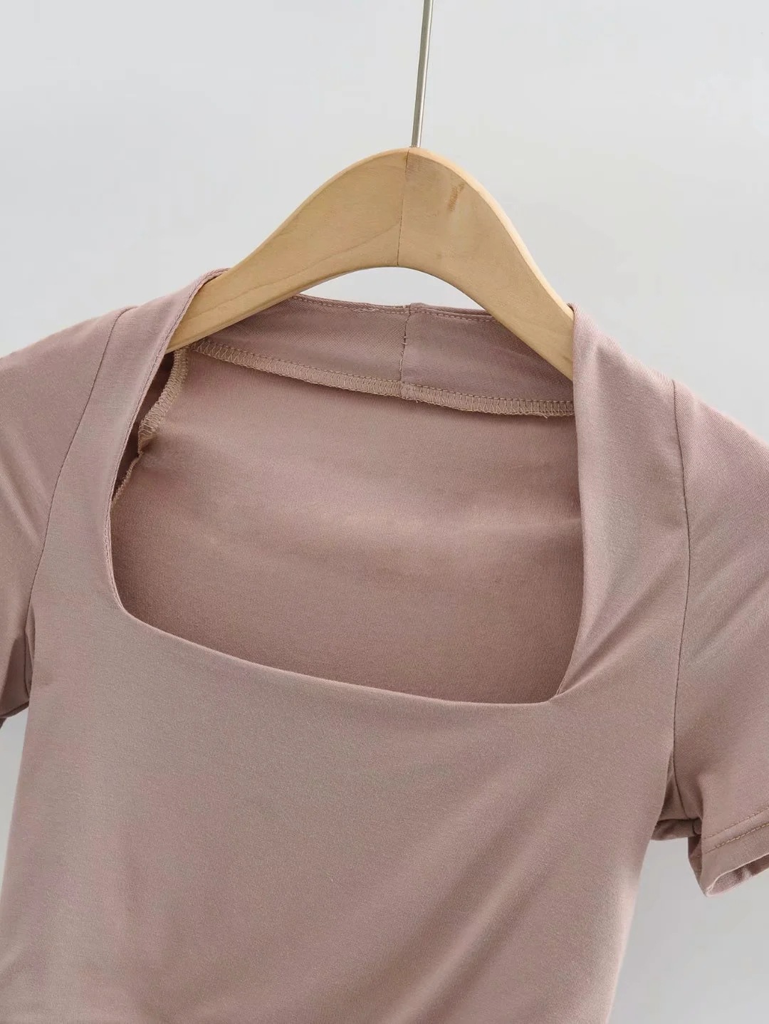 Solid Color Square Neck Short T-Shirt NSHS66336