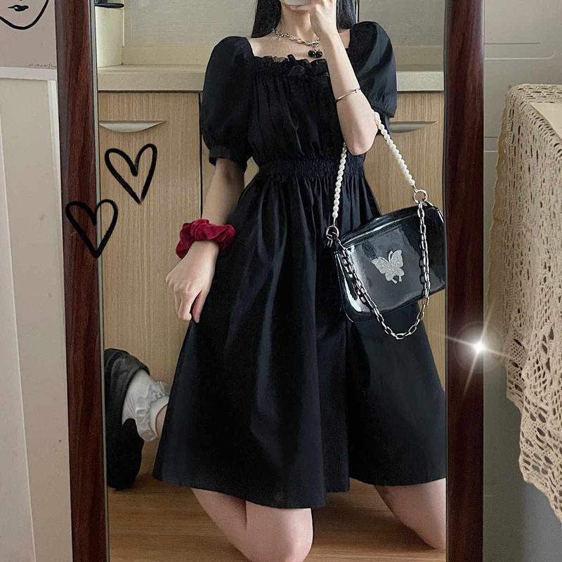 French Niche Elegant Square Collar Dress Women's Summer Dark Princess Style Slimming Puff Sleeve Sweet Dress French Niche Elegant Square Collar Dress Women's Summer Dark Princess Style Slimming Puff Sleeve Sweet Dress