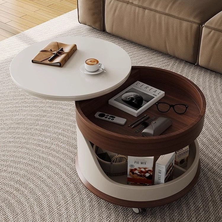 Casa pequeña moderna sala de estar de madera maciza mesa de té doméstica móvil simple sofá multifuncional carro pequeño elevación almacenamiento