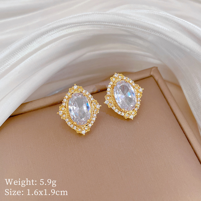 【 Titanium Steel 】 Necklace and earring set, light luxury heavy Industry, Oval Full diamond, personalized and elegant banquet earrings and necklaces pic 7