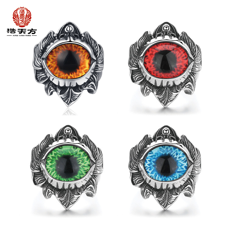 Retro Creative High-End Devil's Eye Ring for Men, Trendy Titanium Steel Non-Fading Jewelry, Ins Style