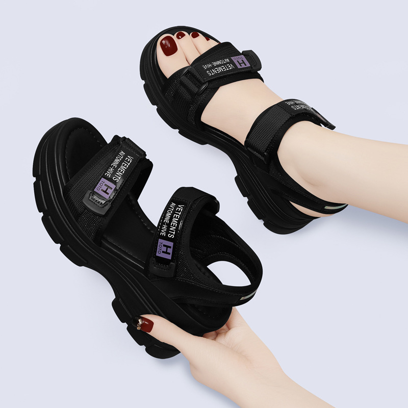 Sandal thể thao nữ đế dày kiểu La Mã quai Velcro mùa hè 2024 — 1997 đen tím, Màu be 1997