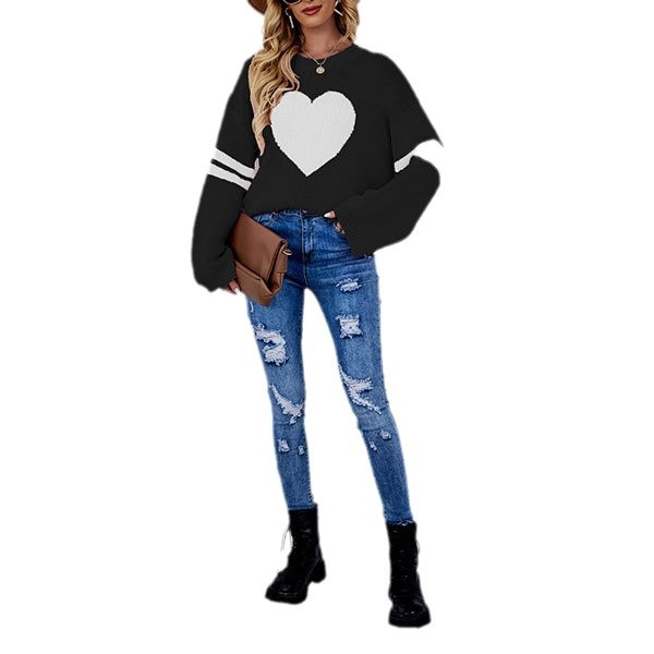 Suéter holgado de cuello redondo para mujer, diseño de corazón, estilo europeo y americano, novedad de invierno 2026, para el Día de San Valentín, disponible en Amazon.