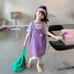 女童夏季套裝2024新款洋氣時髦童裝女孩夏裝背帶褲兒童夏款兩件套