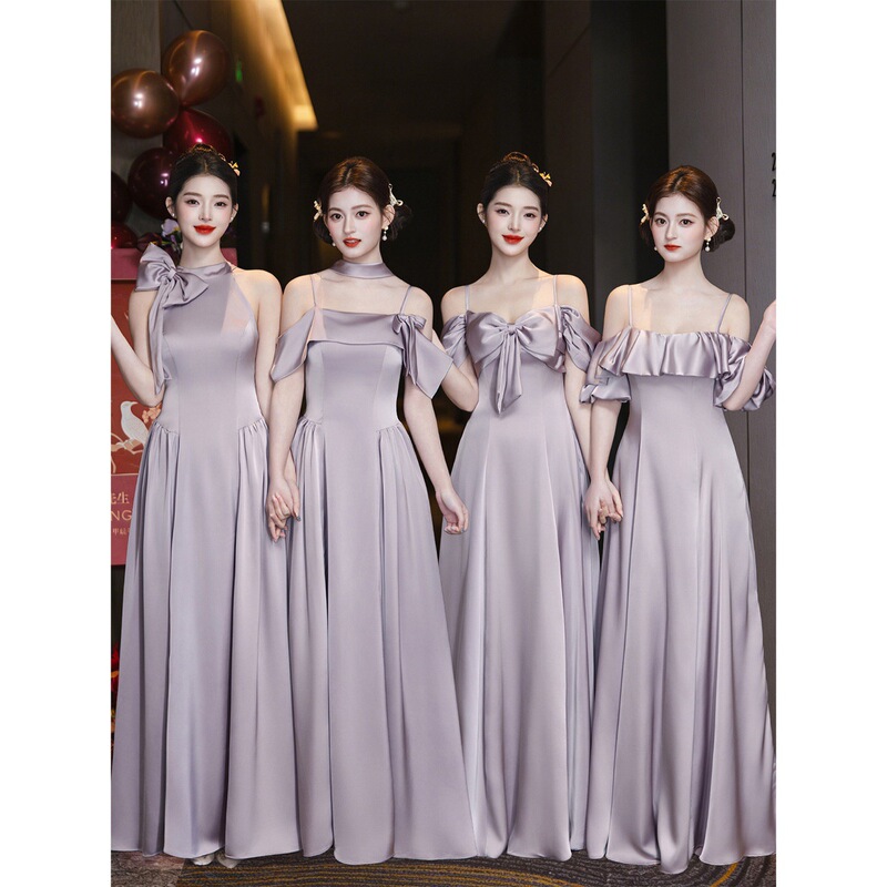 Purple Satin Bridesmaid Dress, High-End Niche 2026 New Wedding Sister Dress, Suitable for Petite Women, Can Be Worn Casually in Summer Purple Satin Bridesmaid Dress, High-End Niche 2026 New Wedding Sister Dress, Suitable for Petite Women, Can Be Worn Casually in Summer