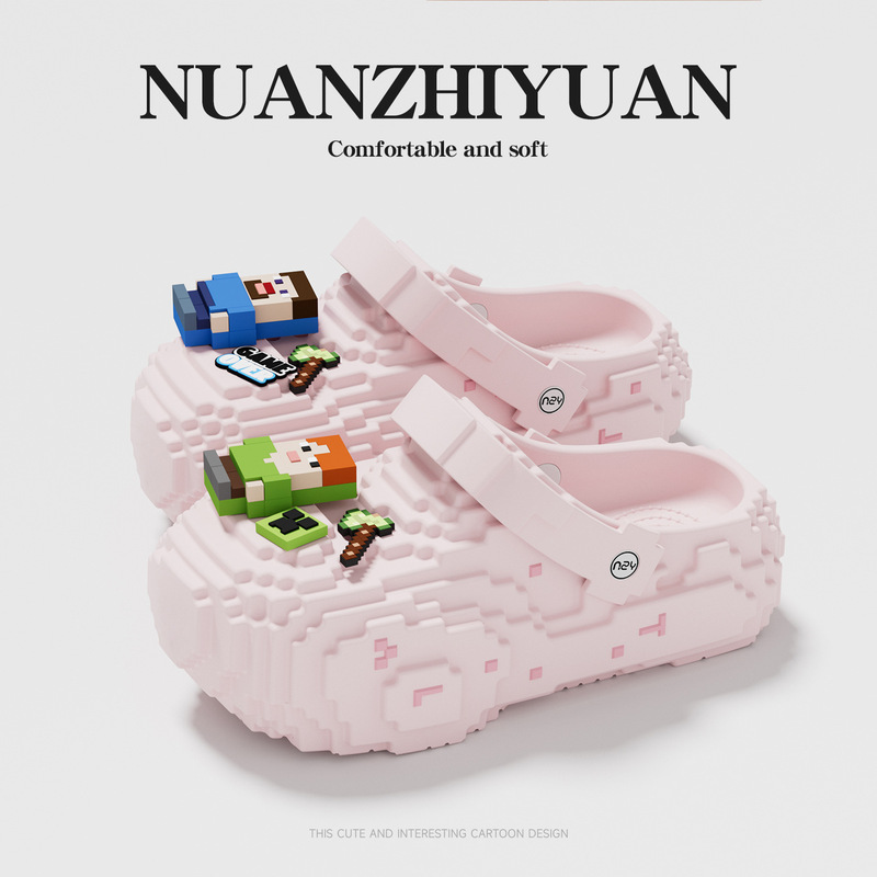 Qidan Shoe Factory Cartoon Blocky Clogs for Women, Summer Indoor Thick-Soled Eva Non-Slip Outdoor Beach Slippers
