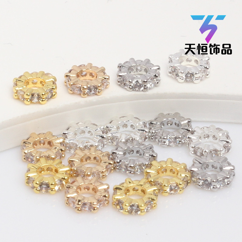 14K gold-wrapped color-retaining micro inlaid zircon large hole diamond ring spacer beads diy jewelry accessories bracelet beaded material pendant