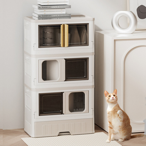 Fully enclosed cat litter box, anti-odor and anti-splash drawer-type cat litter box, foldable multi-layer litter-proof cat toilet wholesale