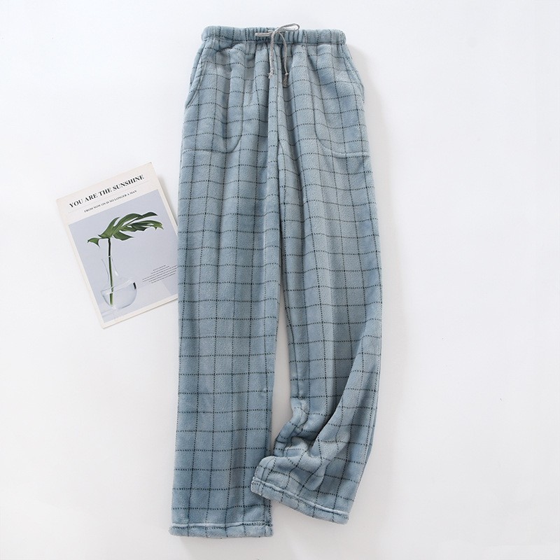 Thickened Men's Pajama Pants, Long Flannel Pants, Winter Warm Plaid Fleece High-Waisted Coral Fleece, Plus-Size Straight Home Pants