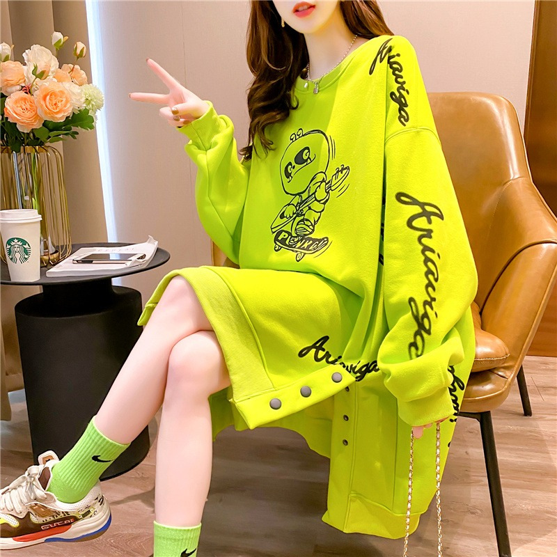Cross-Border 2025 Spring and Autum New Korean Style Large Size 150kg Mid-Length Printed Sweatshirt Women's Style Loose Jacket