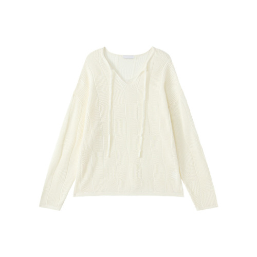 Men's V-neck Knit Sweater with Lacy Mesh Long Sleeve Outerwear, Casual Trendy Style for Spring and Autumn (Korean Version)