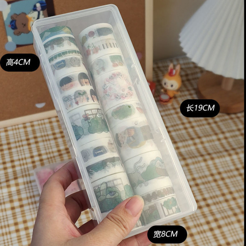 透明手账胶带胶卷桌面文具塑料收纳盒防尘带盖杂物小物件收纳盒箱|undefined