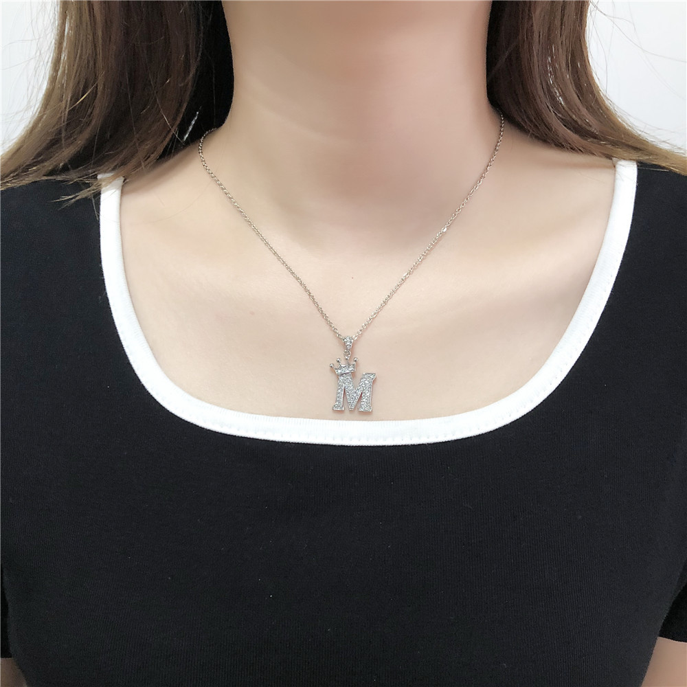 Fashion Micro-inlaid Zircon Crown English Letter Necklace Platinum Necklace Wholesale Nihaojewelry display picture 23