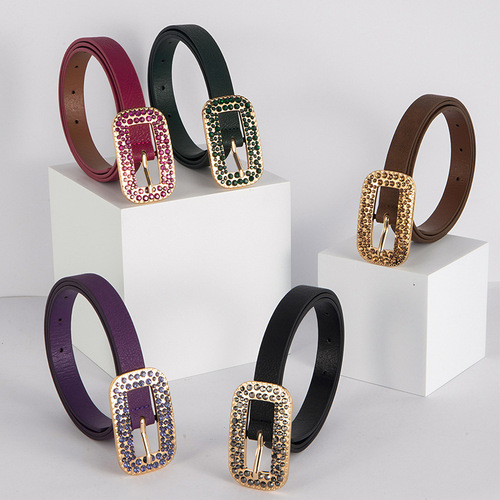 European and American cross-border diamond-studded pin buckle fashionable versatile women's leather belt high-end ladies' belt factory wholesale