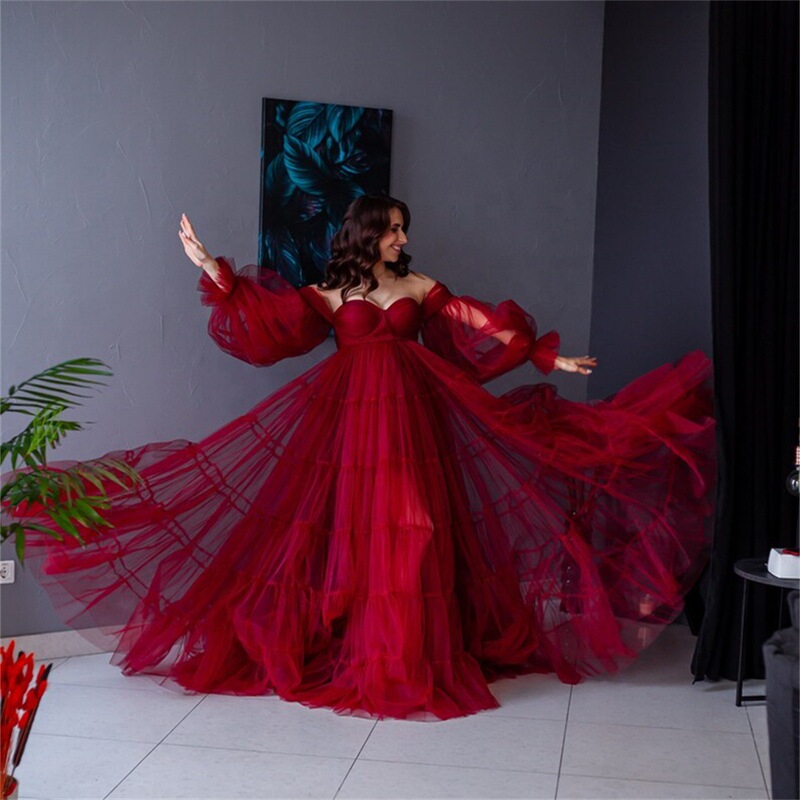 Cross-border strapless oversized skirt fluffy soft yarn stitching maternity dress sweetheart collar pregnant women party dress big belly