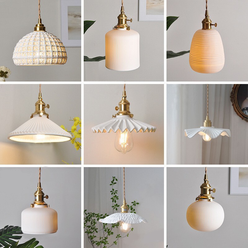 Japanese-Style Light Luxury Pendant Light Ins Nordic Minimalist Dining Room Bedroom Bedside Dining Table Corridor Brass Pleated Ceramic Pendant Light Japanese-Style Light Luxury Pendant Light Ins Nordic Minimalist Dining Room Bedroom Bedside Dining Table Corridor Brass Pleated Ceramic Pendant Light