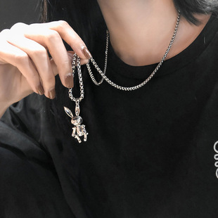 Rabbit titanium steel long necklace female internet celebrity ins trendy long style simple personality versatile internet celebrity sweater sweater chain trendy