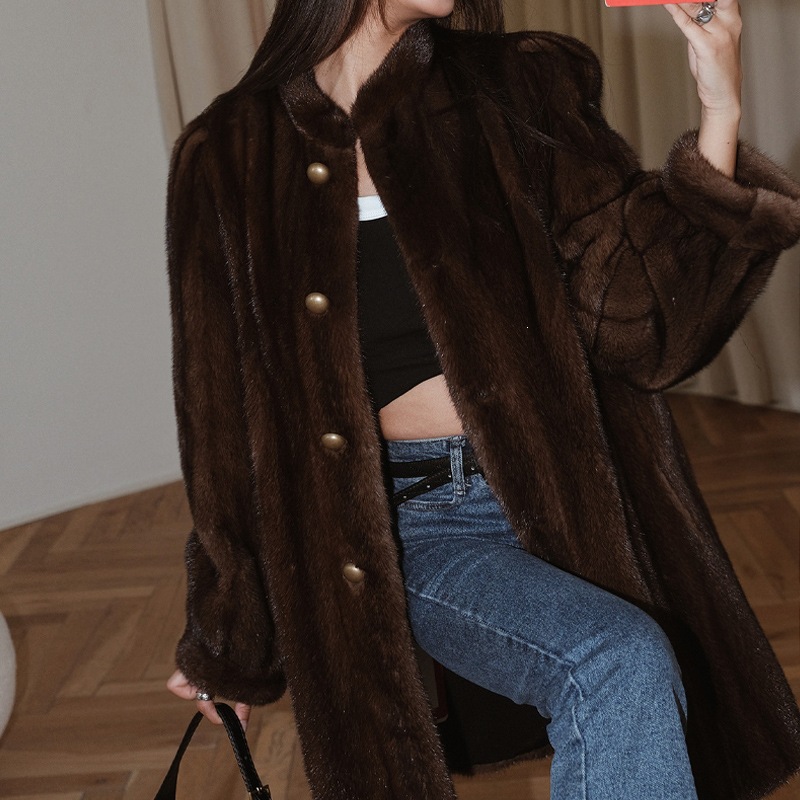 环保貂皮皮草女中长款加厚保暖2026冬季新款仿貂皮大衣女毛毛外套
